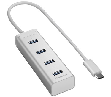 Sharkoon 4-Poort USB 3.0 Aluminium Hub Type C Zilver