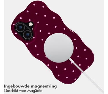 Selencia Vivid Wavy Backcover met MagSafe voor de Apple iPhone 16 - Happy Dots Burgundy
