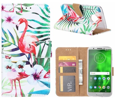 Flamingo print lederen Bookcase hoesje voor de Motorola Moto G6 - Wit (Motorola Moto G6) Wit