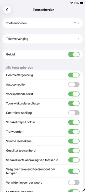 IPad [A2602, iPadOS 26.3.1]  toesenbord instellingen (1 van 2)