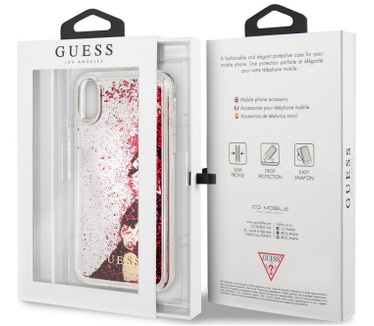Guess Hearts Liquid Glitter HardCase iPhone XR (6.1") - Raspberry  Rood