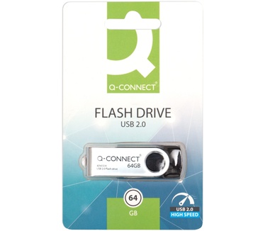Q-connect usb 2.0 draaibare stick 64gb 64GB Zwart
