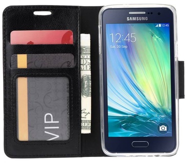Luxe Lederen Bookcase hoesje voor de Samsung Galaxy A3 - Zwart (Samsung Galaxy A3) Zwart