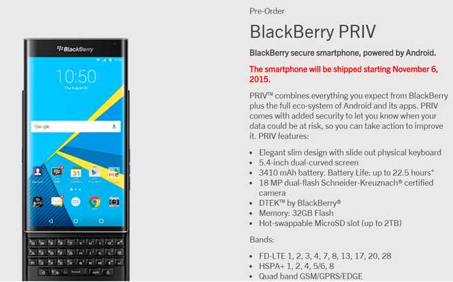 BlackBerry Priv preorder