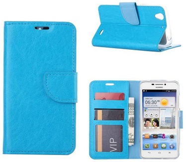 Luxe Lederen Bookcase hoesje voor de Huawei Ascend G630 - Blauw (Huawei Ascend G630) Blauw