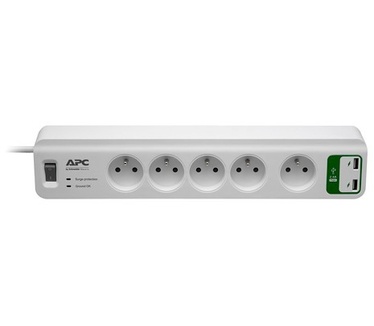 APC Essential SurgeArrest 5 outlets with 5V, 2.4A 2 port USB Charger 230V France