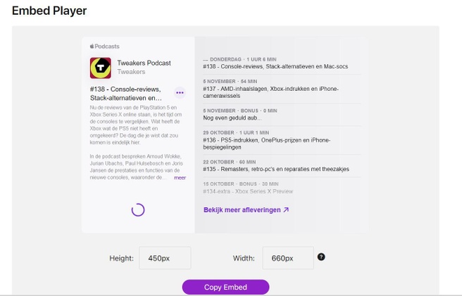 Apple Podcasts-embed, november 2020