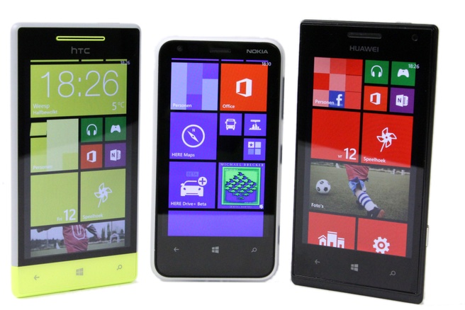 HTC 8S, Lumia 620 en Huawei W1