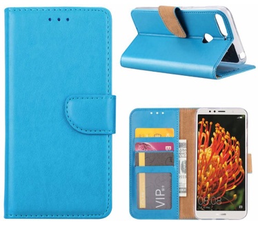 Luxe Lederen Bookcase hoesje voor de Huawei Y6 2018 - Blauw (Huawei Y6 2018) Blauw