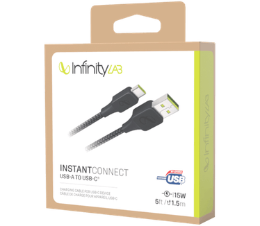 InfinityLab InstantConnect USB-A to USB-C Zwart