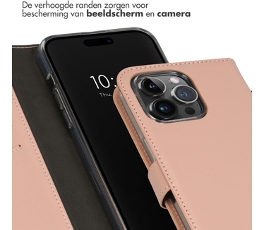 Selencia Echt Lederen Bookcase iPhone 15 Pro Max - Dusty Pink