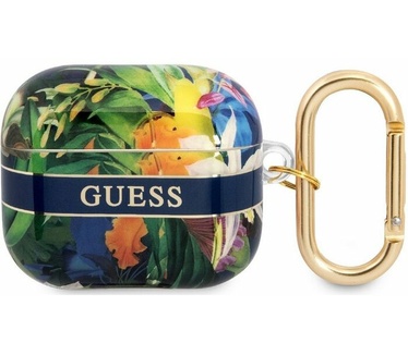 Guess TPU Flower Print Case voor Apple Airpods 3 - Blauw
