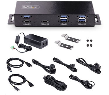 Startech.com 7-Port Industriële USB Hub met Power Adapter, 10Gbps, Metaal, Monteerbaar, 5x USB-A en 2x USB-C Downstream Poorten, ESD Bescherming, Gevoede USB Hub, TAA