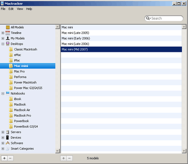 Mactracker 5.0.4 - menu