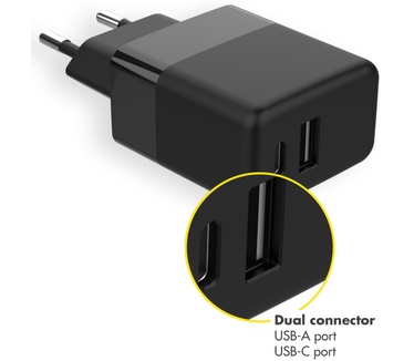 Accezz Wall Charger met USB-C naar USB-C kabel - Oplader - 20 Watt - 1 meter - Zwart
