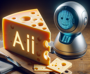 Dall-E 3: een afbeelding van een groot taalmodel als blok kaas en een chatbot op basis van een traditionele kaaschaaf