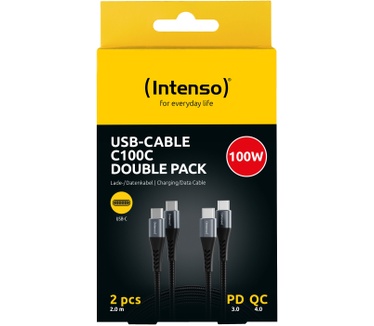 Intenso CHARGING / DATA CABLE C100C / 2 METER / DUBBELE VERPAKKING /ZWART