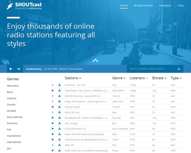 Nieuwe site Shoutcast 