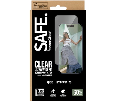 PanzerGlass SAFE. by PanzerGlass® Screen Protector w. Black Frame iPhone 17 Pro | Ultra-Wide Fit w. EasyAligner
