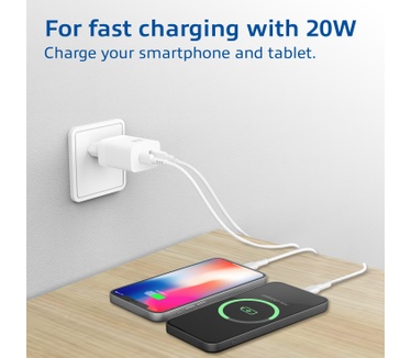 ACT AC2122 USB-C & USB-A lader 20W met Power Delivery PPS, Quick Charge, GaNFast