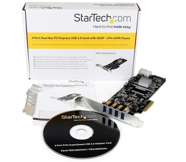 Startech.com 4-poorts PCI Express (PCIe) SuperSpeed USB 3.0 kaartadapter met 2 speciale 5 Gbps kanalen UASP SATA/LP4-voeding