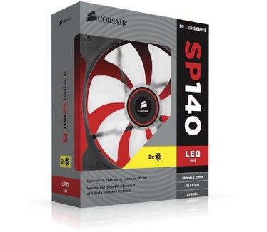 Corsair Air Series SP140 LED Red High Static Pressure 140mm Fan Twin Pack, 140mm