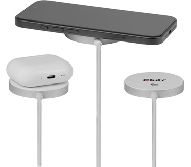 Club 3D CAC-3027 Qi2 25W draadloze oplader zwart Qi 2.2 MagSafe-compatibel magnetisch pad