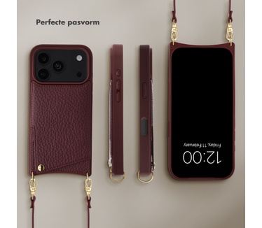Selencia Nova Telefoonhoes met Koord en Pashouder voor de Apple iPhone 18 Pro / 17 Pro - Bold Burgundy
