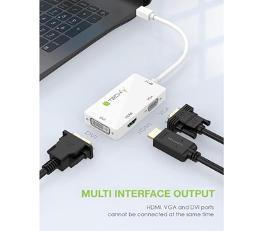 Techly Adapter 3 in 1 Mini DisplayPort (Thunderbolt) to HDMI / DVI / VGA IADAP MDP-COMBOF12 Wit