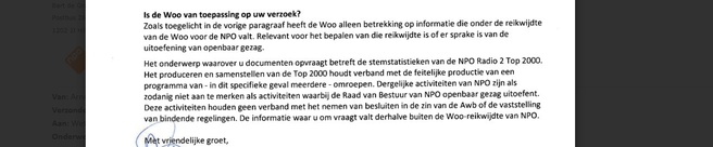 Antwoord Woo-verzoek Top 2000