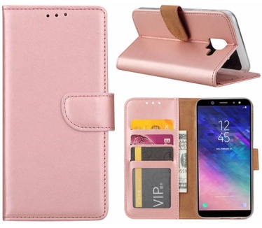 Luxe Lederen Bookcase hoesje voor de Samsung Galaxy A6 2018 - Metallic Roze (Samsung Galaxy A6 2018) Rosé Goud