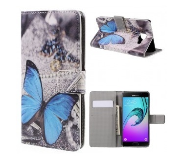 qMust Samsung Galaxy A5 (2016) Wallet Case - hoesje met stand - Blue Butterfly