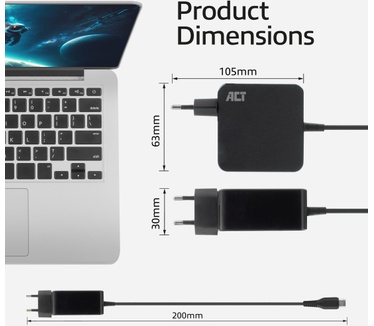 ACT USB-C laptoplader 65W met Power Delivery