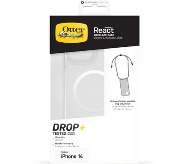 Otterbox OtterBox React Necklace hoesje met MagSafe voor iPhone 14, ultradunne beschermhoes met verstelbare en afneembare kettingriem, getest volgens militaire standaard, Clear