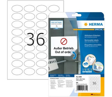 Herma Etiketten wit Movables/verwijd. 40.6x25.4 mm ovaal A4