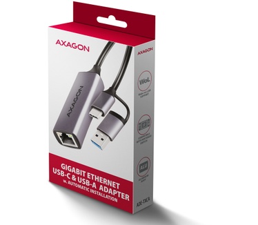 Axagon ADE-TXCA Gigabit Ethernet Adapter USB-C+ USB-A - titangrau - Adapter - Digital/Daten