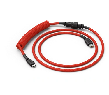 Glorious PC Gaming Race Gerolde Kabel Crimson Rood, USB-C auf USB-A Spiralkabel - 1,37m, rot/schwarz Rood