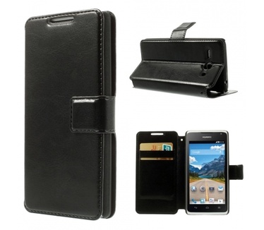 Kees Lederlook Portemonnee Hoesje Huawei Ascend Y530 - Zwart