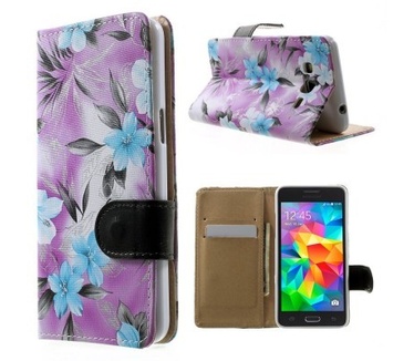 qMust Samsung Galaxy Grand Prime Wallet Case - TPU binnenwerk - Purple Flowers