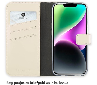 Selencia Echt Lederen Bookcase iPhone 14 - Greige