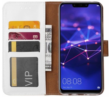 Luxe Lederen Bookcase hoesje voor de Huawei Mate 20 Lite - Wit (Huawei Mate 20 Lite) Wit
