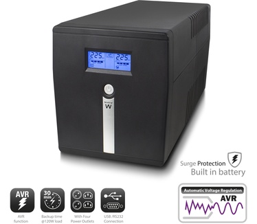 Ewent EW3948 Line Interactive UPS 1000 VA - 600 W met AVR, lcd-display