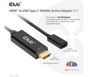 Club 3D HDMI to USB Type-C 4K60Hz Active Adapter M/F