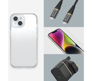Otterbox React Series voor iPhone 15, Stardust (Clear Glitter) (iPhone 15) Transparant