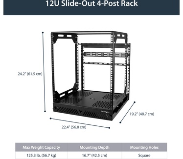 Startech.com 12U uitschuifbaar server rack roteerbaar open frame serverkast