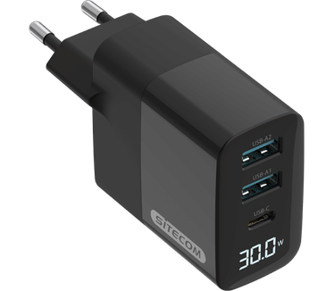 Sitecom 30 W GaN Power Delivery wandoplader met led-scherm