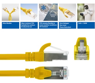 ACT Geel 3 meter TPE S/FTP CAT6A ultra-flex patchkabel snagless met RJ45 connectoren