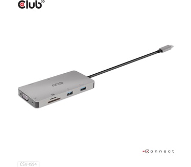 Club 3D USB Gen1 Type-C 9-in-1 hub with HDMI, VGA, 2x USB Gen1 Type-A, RJ45, SD/Micro SD card slots and USB Gen1 Type-C Female port