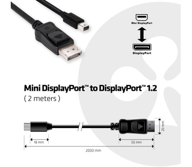 Club 3D Mini DisplayPort to DisplayPort 1.2 kabel 2 Meter Zwart