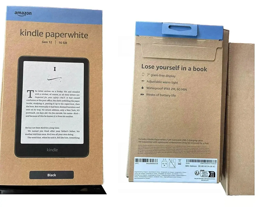 Foto's tonen verpakking nieuwe Amazon Kindle Paperwhite met iets